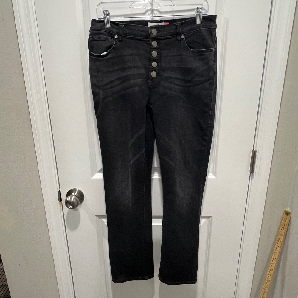 Cabi Womens Straight Leg Jeans Exposed Button Fly Black Size 8